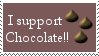 Stamp with pixel chocolate drops and the words 'I support chocolate'