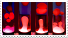 Dark stamp with four lava lamps in reddish colors