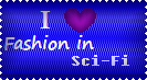 Dark blue stamp with the text 'I love fashion in sci-fi'