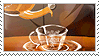 Gif stamp of a glass cup of golden tea being poured from an anime